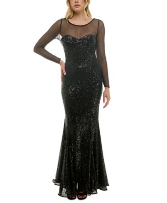 Taylor - Women's Illusion-Trim Sequined Bodycon Gown