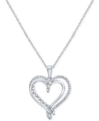 Macy's - Diamond Heart 18" Pendant Necklace (1/10 ct. t.w.) in 10k White Gold