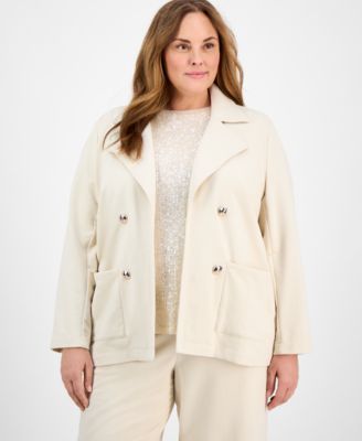 Anne Klein - Plus Size French Terry Faux Double-Breasted Jacket
