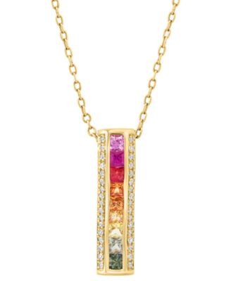 EFFY Collection - Multi-Sapphire (1/3 ct. t.w.) & Diamond (1/10 ct. t.w.) Bar Pendant Necklace in 14k Yellow Gold, 18" + 1" extender