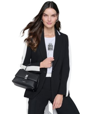 KARL LAGERFELD PARIS - Petite Striped Pleated-Sleeve Jacket