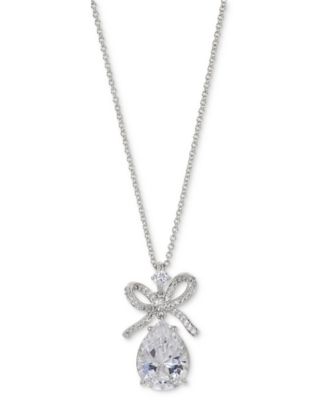 Eliot Danori - Silver-Tone Cubic Zirconia Bow Drop Pendant Necklace, 16" + 2" extender