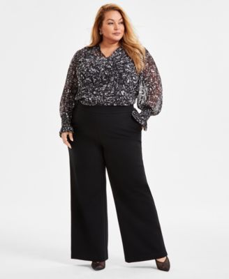 I.N.C. International Concepts - Plus Size Wide-Leg Pont&eacute;-Knit Pants