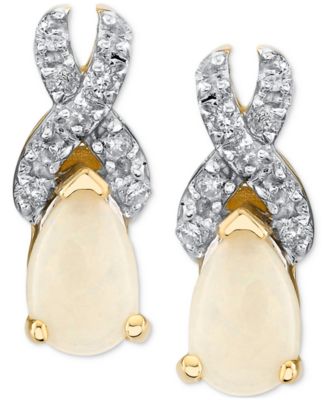 !FIDEA FACTORY - Diamond & Opal Earrings (1/8 ct. t.w) in 14k Yellow Gold