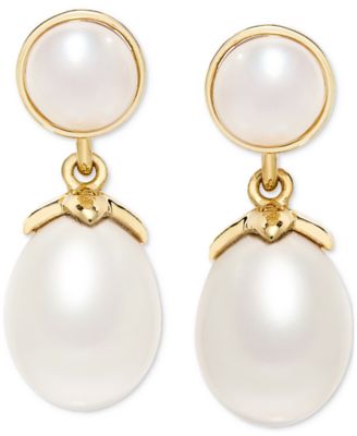 Macy's - Cultured Freshwater Pearl (5mm & 8-1/2 x 7-1/2mm) Tear-Shape Drop Earrings in 14k Gold-Plated Sterling Silver