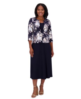 Jessica Howard - Women's 2.Pc Floral-Print 3/4-Sleeve Jacket & Sleeveless Midi Dress