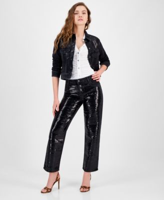 GUESS - Women's Jill Sequin-Front Boyfriend Jeans