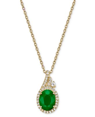 Macy's - Emerald (2 ct. t.w.) & White Sapphire (1/2 ct. t.w.) Oval Halo 18" Pendant Necklace in 10k Gold-Plated Sterling Silver (Also in Ruby & Sapphire)