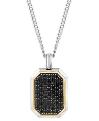 EFFY Collection - Men's Black Spinel 22" Pendant Necklace (1-3/8 ct. t.w.) in Sterling Silver & 18k Gold-Plated Sterling Silver