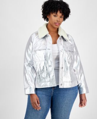 On 34th - Plus Size Metallic Faux-Leather Sherpa-Trim Jacket
