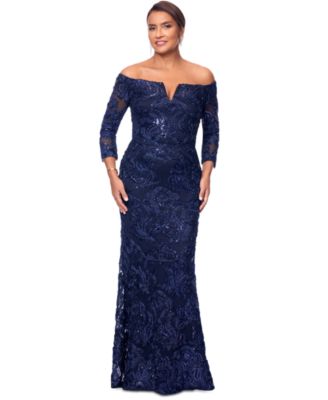 XSCAPE - Women's Embellished Off-The-Shoulder 3/4-Sleeve Gown