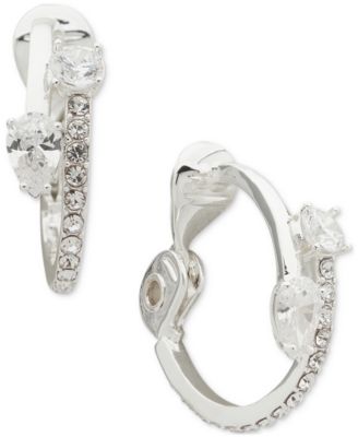 Anne Klein - Silver-Tone Small Crystal Bypass Clip-On Hoop Earrings, 0.69"
