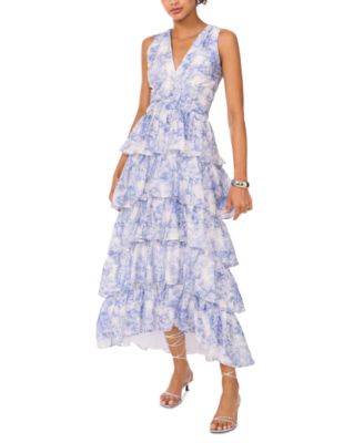 1.STATE - Women's Printed Tiered Ruffled Maxi Dress