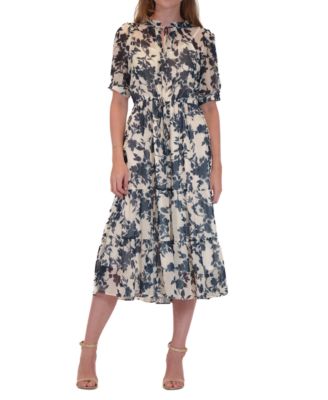 julia jordan - Women's Tie-Neck Short Sleeve Tiered Chiffon Dress