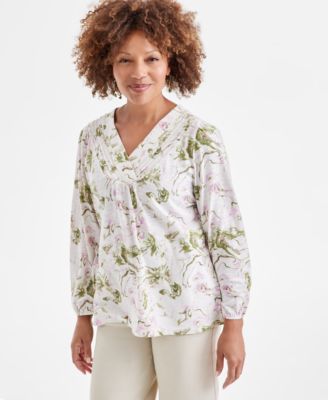 Style & Co - Petite Ocean Dye V-Neck Pin-Tuck Top
