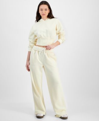 Madden Girl - Juniors' Rolled-Cuff Wide-Leg Fleece Sweatpants
