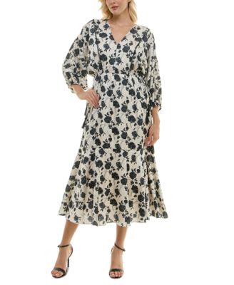 Taylor - Women's Floral V-Neck Dolman-Sleeve Dress