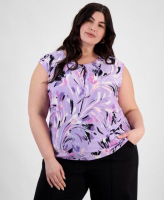 Kasper - Plus Size Printed Keyhole Top