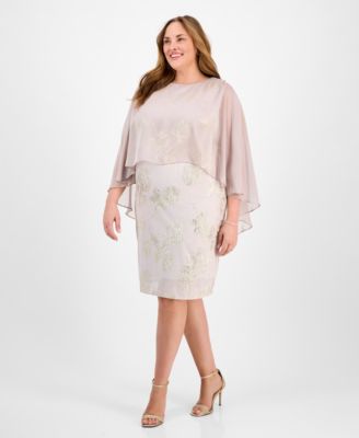 SL Fashions - Plus Size Metallic Cape A-Line Dress