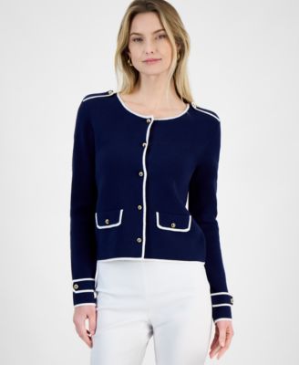 T Tahari - Women's Contrast Trim Button-Front Cardigan