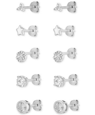 Giani Bernini - 5-Pc. Set Cubic Zirconia Stud Earrings in Sterling Silver