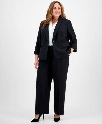 Le Suit - Plus Size Shawl-Collar One-Button Jacket & Pull-On Straight-Leg Pants