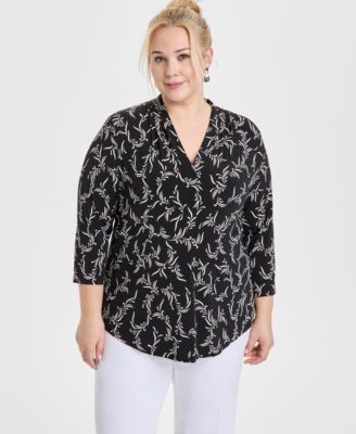 JM Collection - Plus Size Adriana V-Neck 3/4-Sleeve Top
