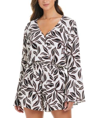 Bar III - Women's Resort Daze Printed Bell-Sleeve Romper, Exclusively at Macy's