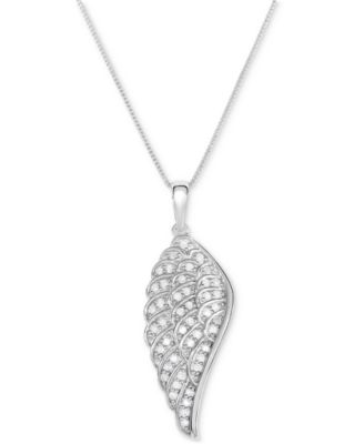 Macy's - Diamond Angel Wing 18" Pendant Necklace (1/5 ct. t.w.) in Sterling Silver