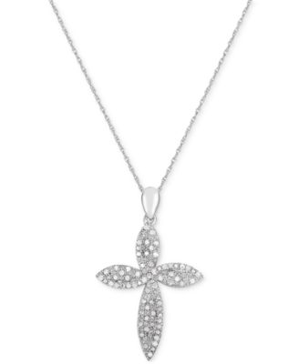 Macy's - Diamond Swirl Cross 18" Pendant Necklace (1/4 ct. t.w.) in Sterling Silver