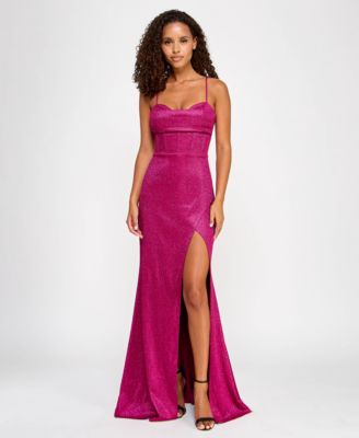 City Studios - Juniors' Sherri Shine Lace-Up Gown