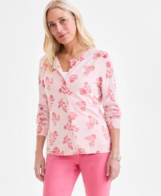 Style & Co - Women's Printed Crewneck Button-Front Cardigan