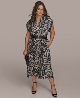 Donna Karan New York - Plus Size Belted A-Line Midi Dress