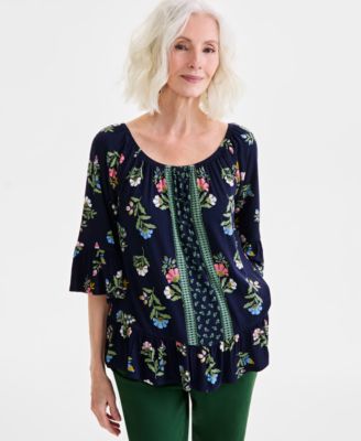 Style & Co - Petite Floral-Print On/Off-The-Shoulder Top
