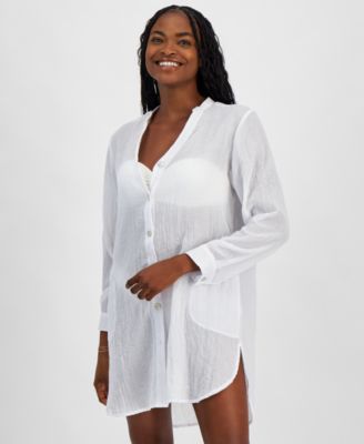 J Valdi - Women's Big Shirt Button-Front Long-Sleeve Swim Cover-Up