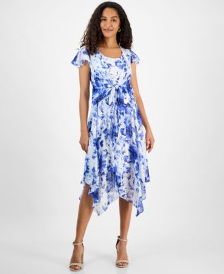 Robbie Bee - Women's Printed Chiffon Midi Dress & Shrug