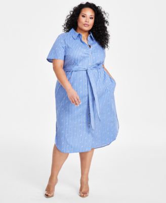 Nina Parker - Plus Size Belted Striped-Print High-Low Dress