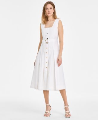 MSK - Women's Square-Neck Belted A-Line Sleeveless Dress