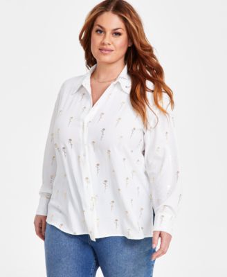 Nina Parker - Plus Size Love-Script Metallic-Print Blouse