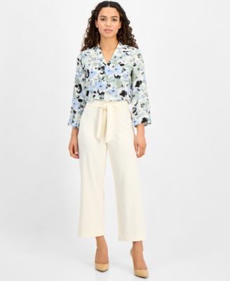 AK Anne Klein - Women's Tie-Front Pull-On Cropped Wide-Leg Pants