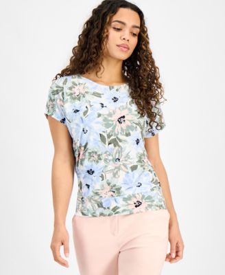 AK Anne Klein - Petite Short-Sleeve Dot-Print Top