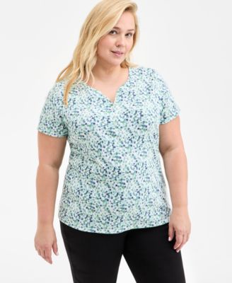 Style & Co - Plus Size Printed Henley Knit Top