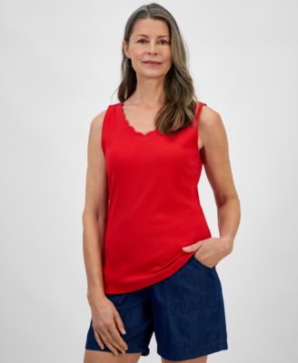 Style & Co - Women's Scalloped-Edge V-Neck Sleeveless Top