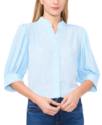 CeCe - Women's Printed Open-Collar Elbow-Sleeve Top
