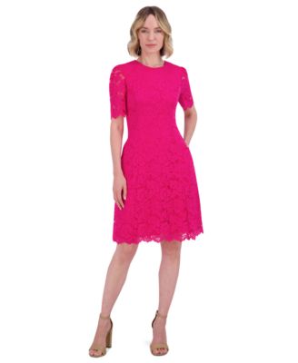 Jessica Howard - Petite Lace Short-Sleeve A-Line Dress