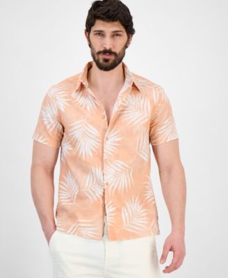 GUESS - Men's Regular-Fit Textured Palm-Print Button-Down Shirt
