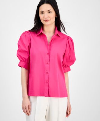 T Tahari - Women's Button-Front Short-Blouson-Sleeve Shirt