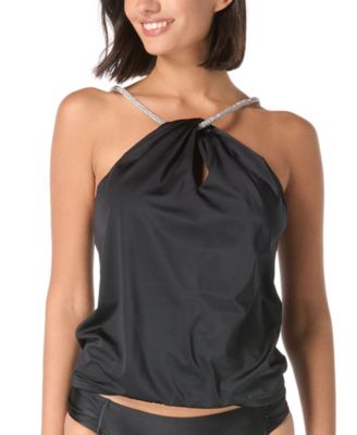 Carmen Marc Valvo - Women's Metallic Halter Strap Tankini Top