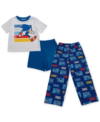 Sonic - Little & Big Boys  Jersey Short-Sleeve Top, Shorts & Pants Pajamas, 3 Piece Set