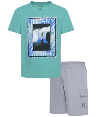 Hurley - Little Boys Vortex Check Graphic T-Shirt & Shorts, 2 Piece Set